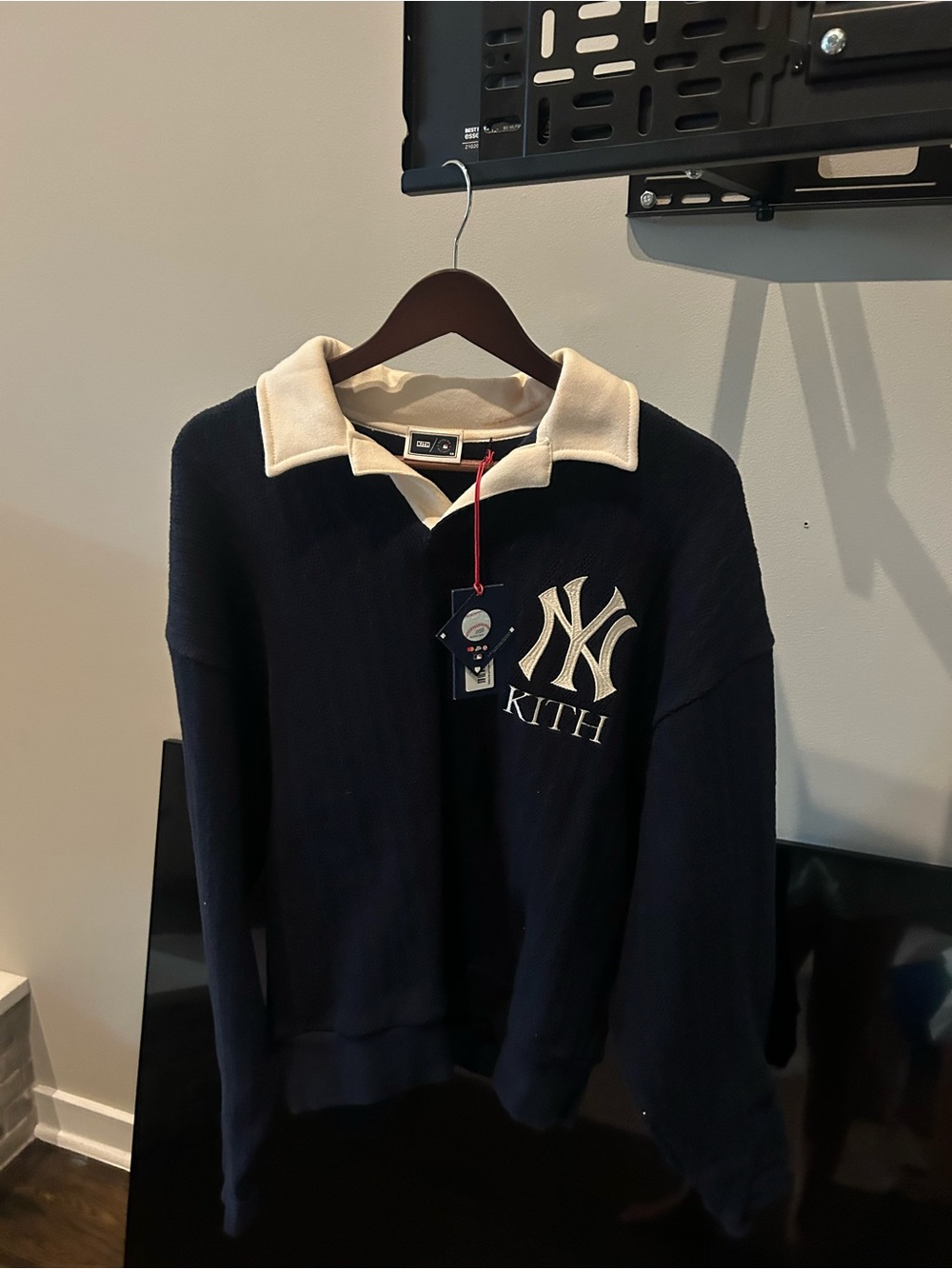 Kith Navy Crewneck Rugby Sweater with Cream Collar